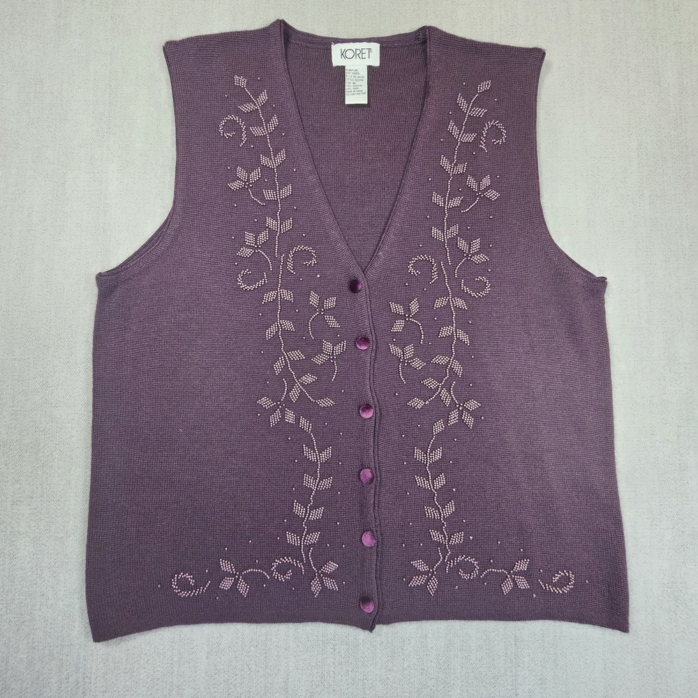 Vintage‎ Koret Women's Sweater Vest Wine Red Beaded Size Medium